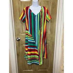 Soft Surroundings Happy Place Striped Dress V Neck Size Medium Tshirt Dress